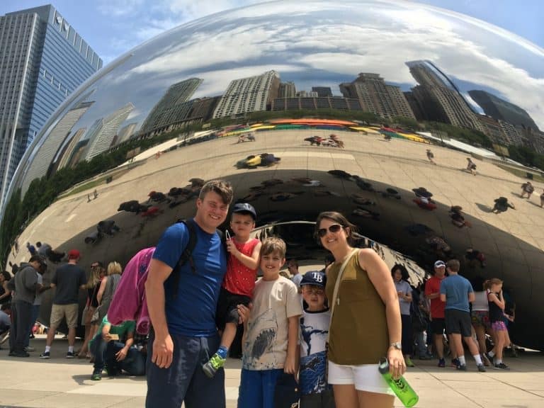 Family at Millennium Park in front of the bean