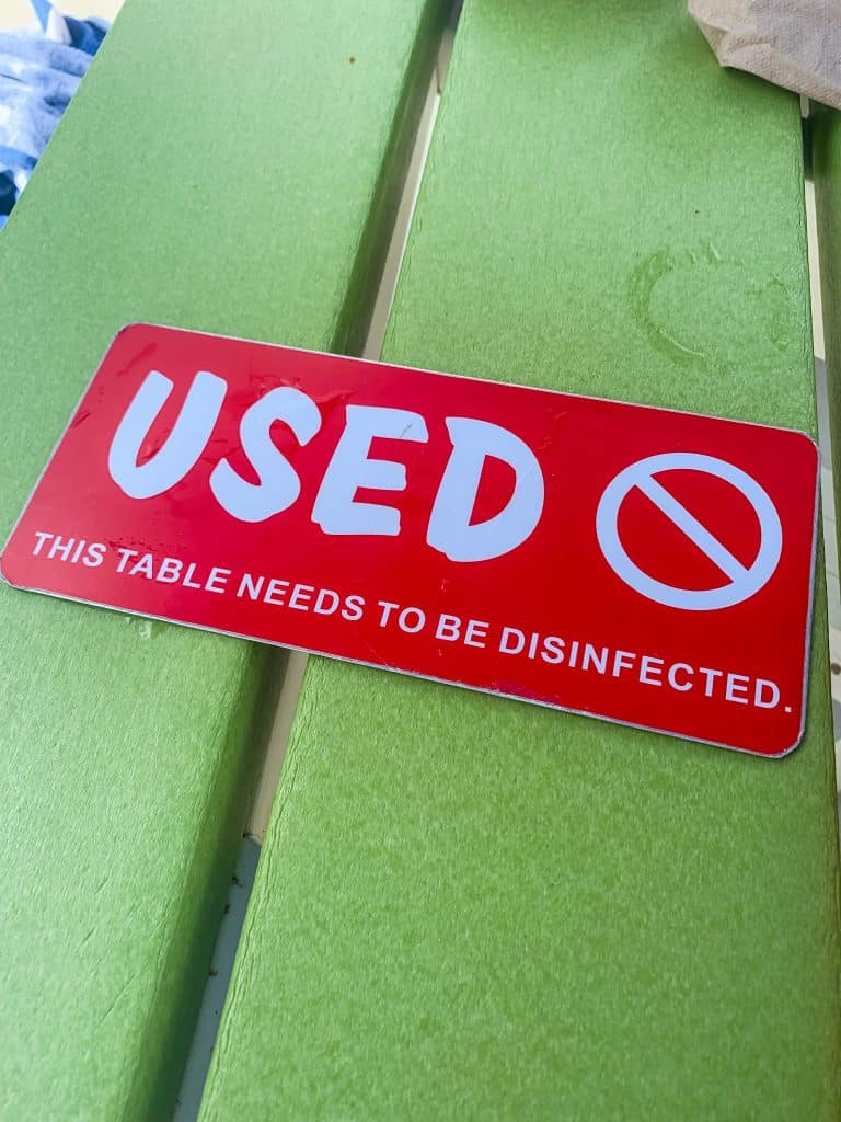 "Used" Table marker on table at Island H2O Live water park