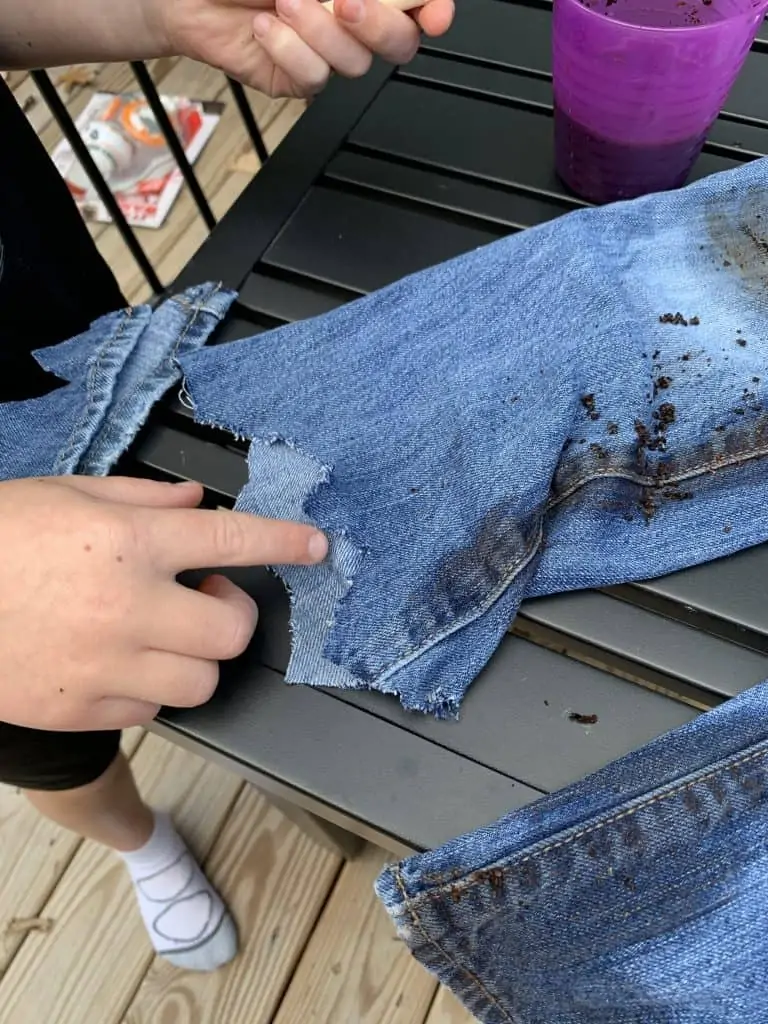 cutting jeans for childs DIY zombie costume