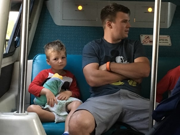 Father and son on Disney World monorail