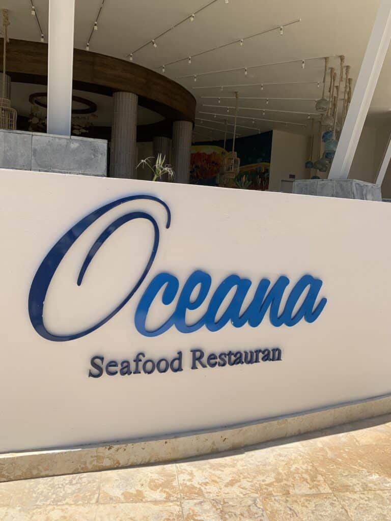 Oceana Seafood restaurant sign at Dreams Macao in Punta Cana