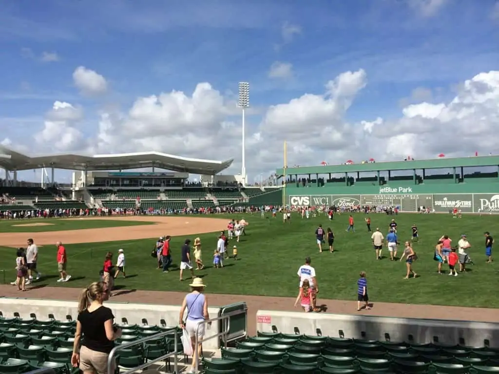 Red Sox Spring training game at Jet Blue Stadium in Fort Myers, FL one of the things to do in Fort Myers with kids.