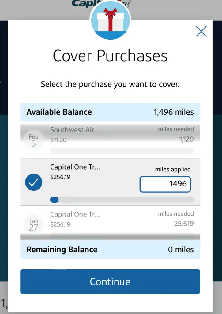 Capital One miles being used to erase a travel purchase
