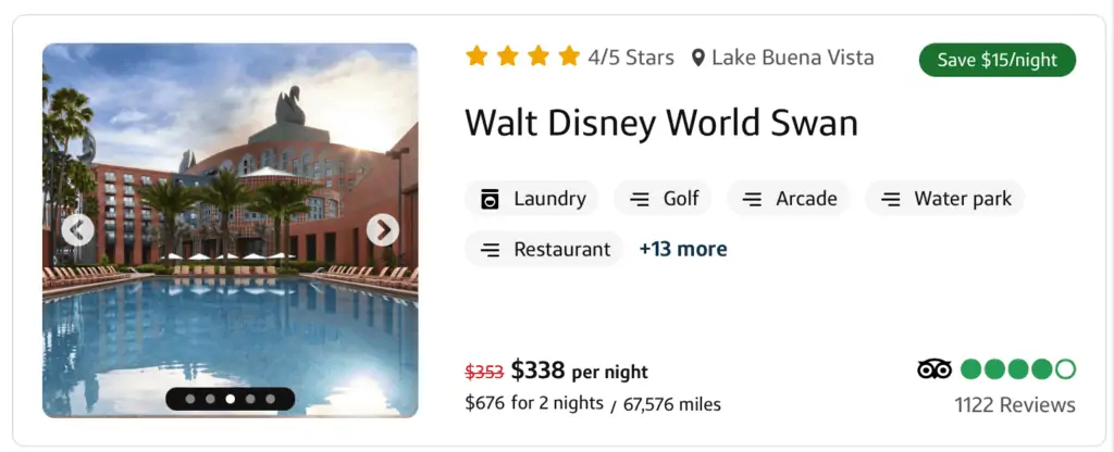 Walt disney World Swan hotel available to be booked on Capital One travel portal