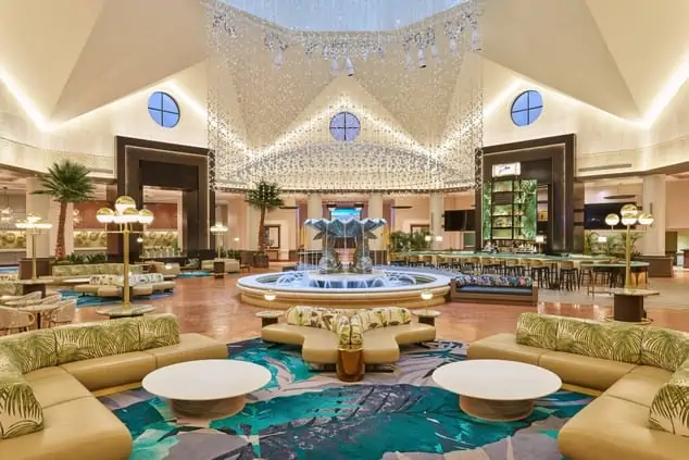 Lobby of Disney World Dolphin hotel bookable with Marriott points
