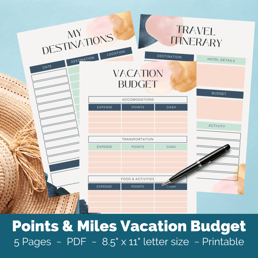 Points and Miles Vacation Budget Printables