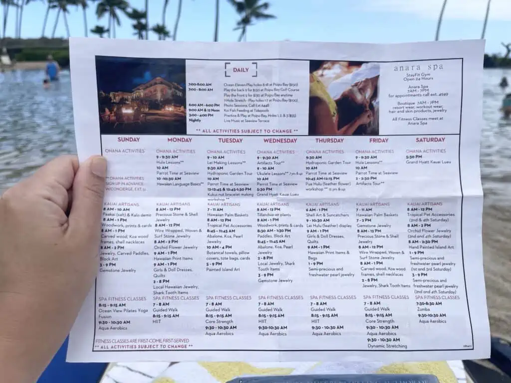 Grand Hyatt Kauai activities list