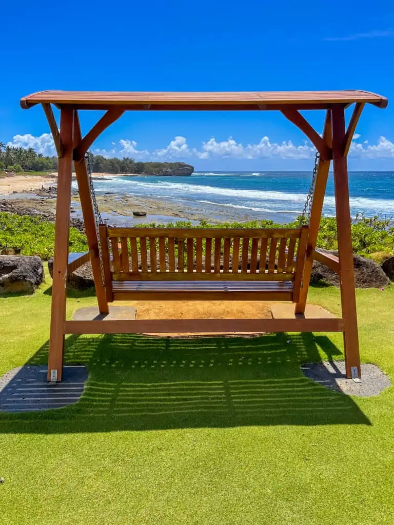 Swing with view of ocean at the Grand Hyatt Kauai in Hawaii.