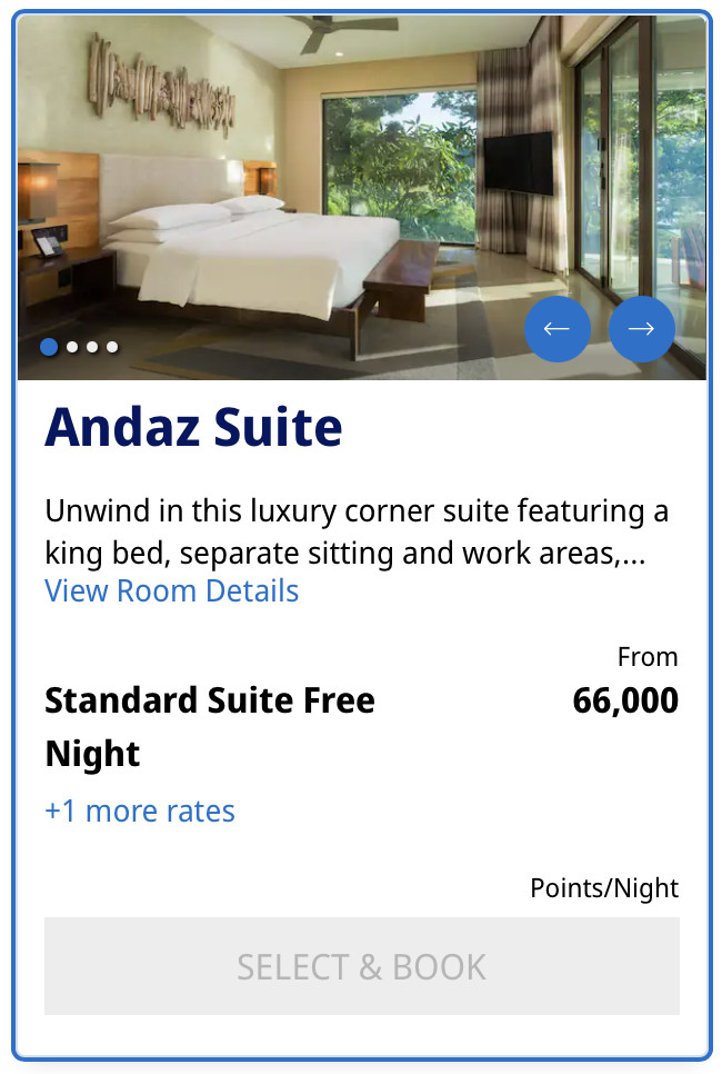 Price of Andaz Suite using points at Andaz at Peninsula Papagayo