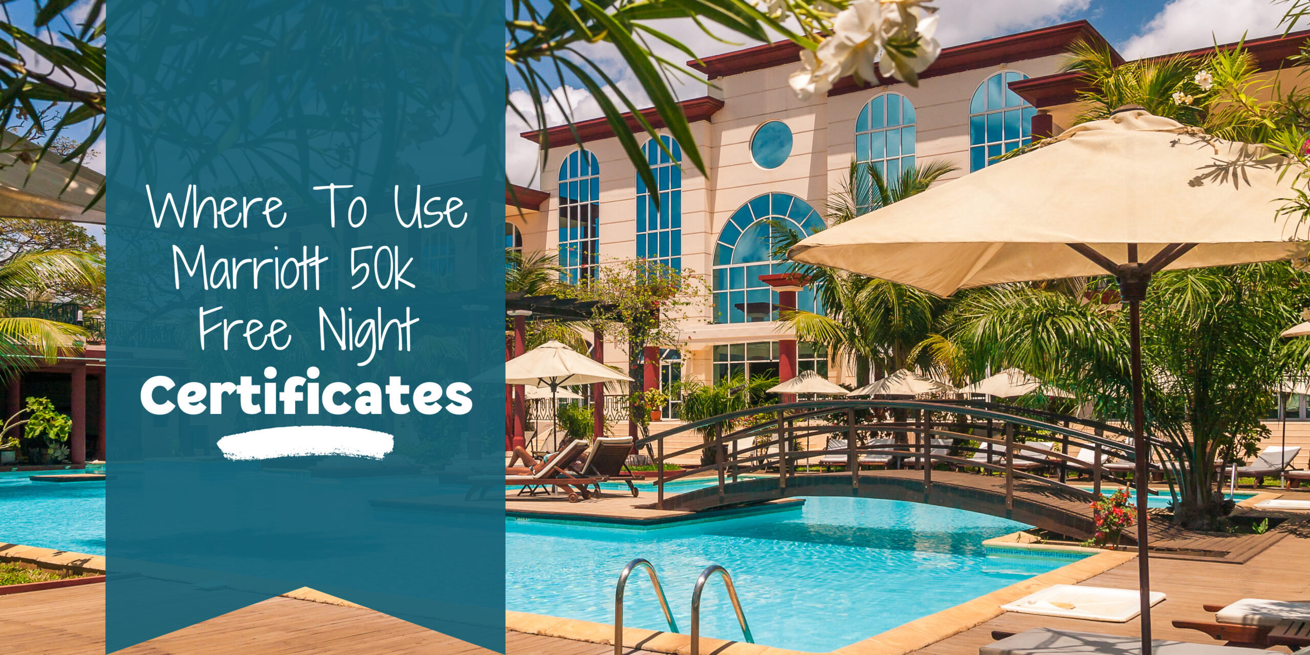 Blog post banner that reads "Where to use marriott 50k free night certificates"