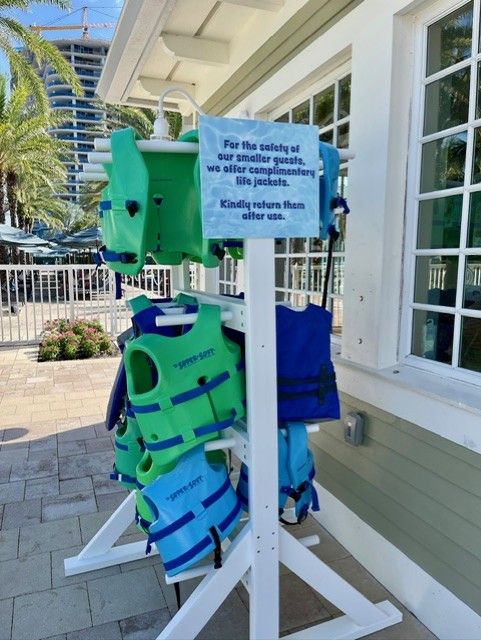 Life jacket stand at Hyatt Regency Coconut Point.