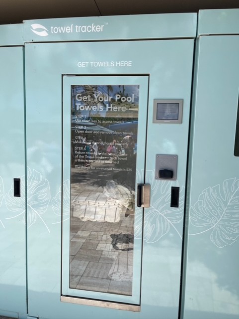 Pool towel kiosk at Hyatt Regency Coconut Point.