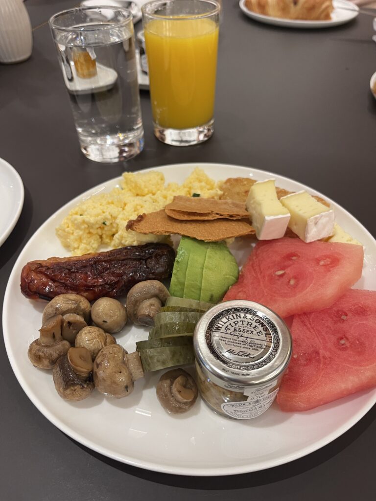 Plate of breakfast food from Hyatt Regency London Blackfriars restaurant, Cricket Club.