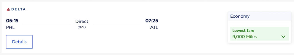 Screenshot of award flight price for Delta flight booked through Flying Blue program on Air France website.
